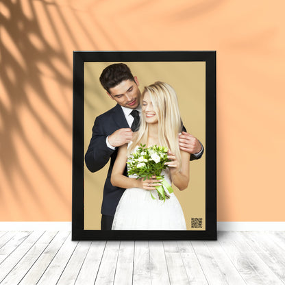 Digital Oil Painted photo frame of a couple kept in front of a wall image