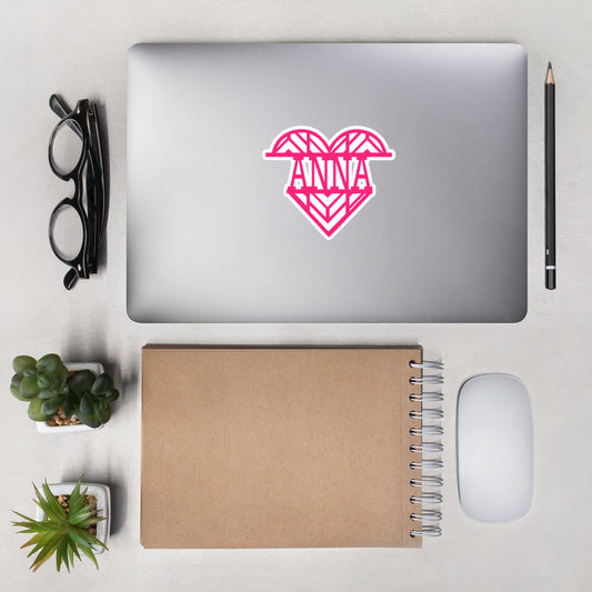 Heart shaped name sticker on a laptop image