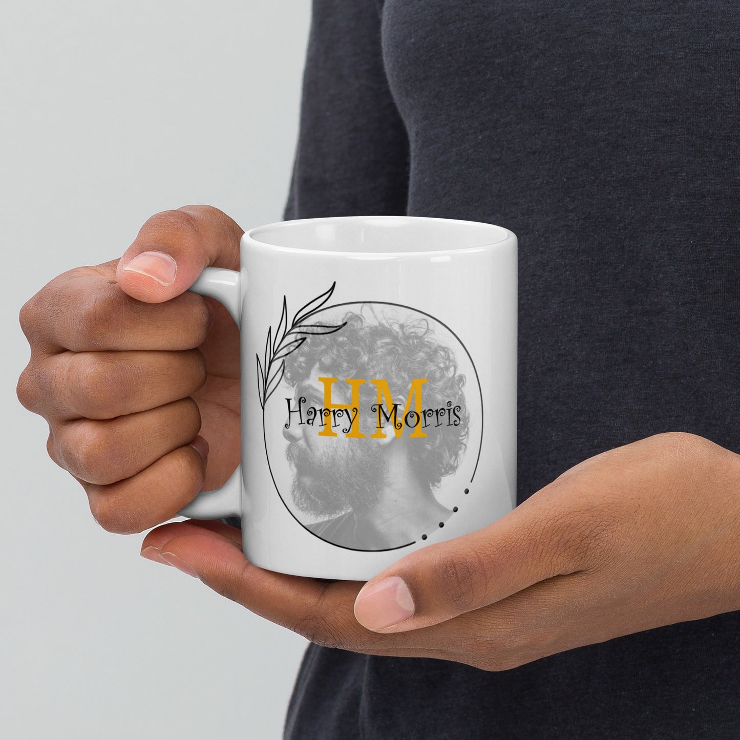 Glossy mug with stylized name and photo engraved on the outer surface image